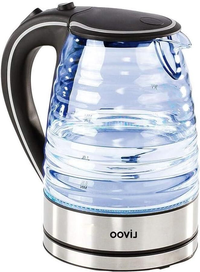 Glazen Waterkoker Thee Maker Snel Water Koken Blauwe Binnenverlichting 17 Liter Zwart