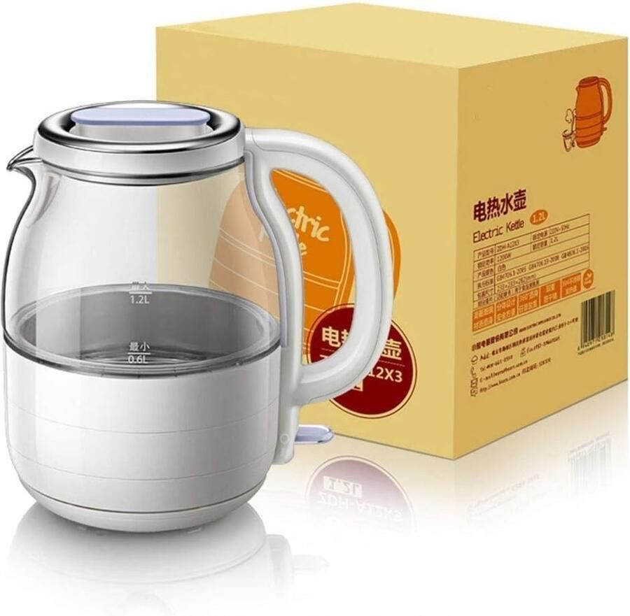 Glazen Waterkoker Elektrische Ketel Theeketel Snel Water Koken Hittebestendig Borosilicaatglas 1.2 Liter Transparant