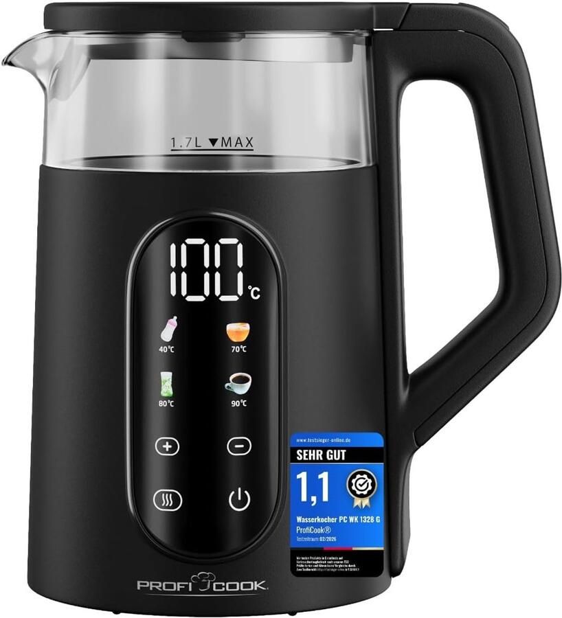 Glazen Waterkoker Thee Waterkoker Snel Water Koken Temperatuur Instelbaar 1.7 Liter Zwart