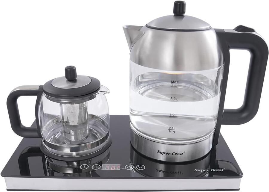 Glazen Waterkoker Theeapparaat Elektrisch Warme Dranken Maken Dubbele Ketel LCD 1.8 en 1 Liter Zwart Transparant