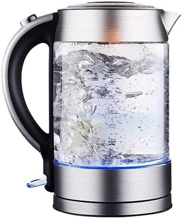 Glazen Waterkoker Theeketel Kookketel Snel Water Koken LED Indicatielampje 17 Liter Geborsteld RVS
