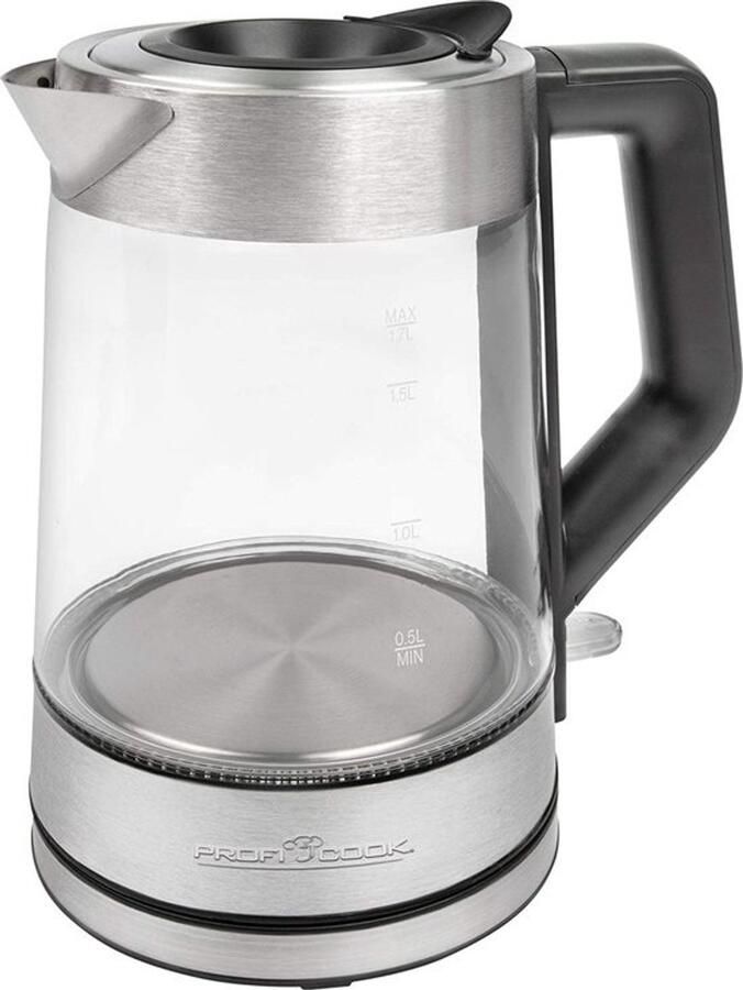 Glazen waterkoker theekoker warme dranken temperatuurverlichting 1.7 liter zilver