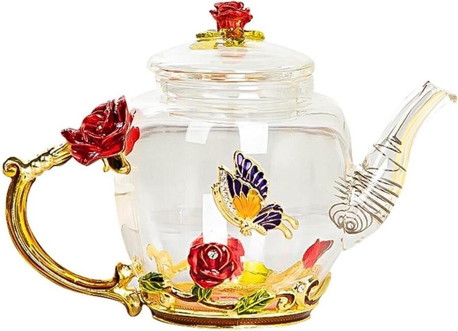 Glazen Waterkoker Theepot Kan Thee Zetten Hittebestendig Glas 187 x 9 x 9 cm Rood