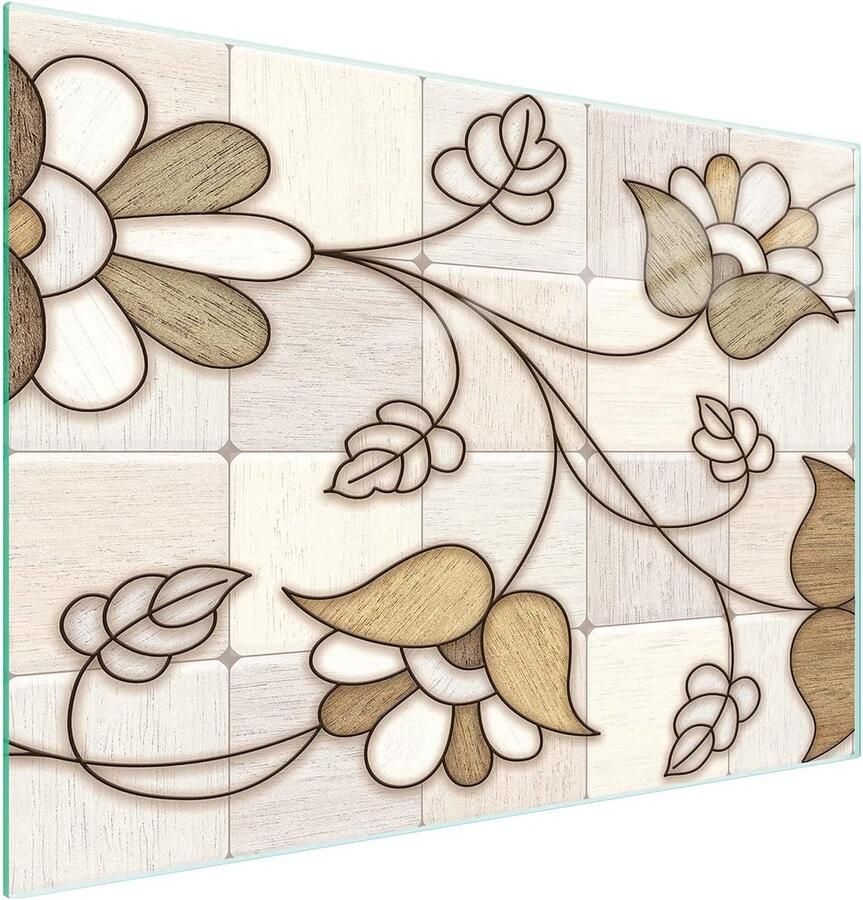 Glazen Werkbladbeschermer Kookplaat Afdekplaat Keuken Beschermen Hittebestendig Gehard Glas 30x22 cm Ecru Mozaïek