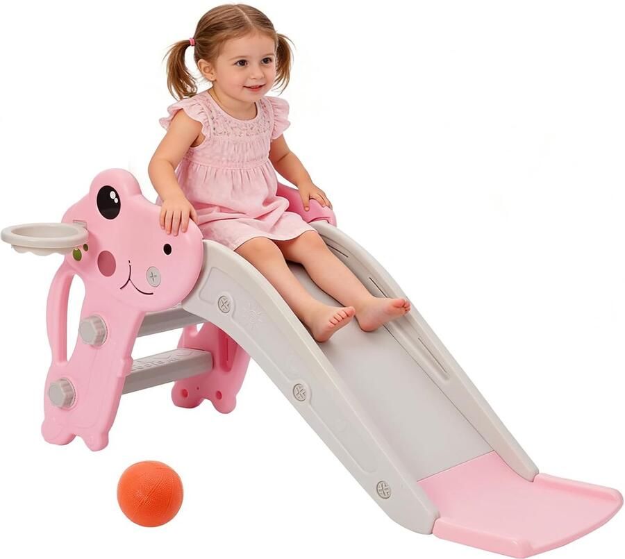 Glijbaan voor binnen en buiten voor kinderen met basketbalkorf en bal antislip trappen eenvoudige montage en opvouwbaar kinderglijbaan vanaf 3 jaar