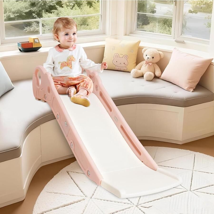Glijbaan voor kinderen indoor glijbaan voor bed en bank peuter bedzijglijbaan met antislip basis klimglijbaan speelset voor slaap- en woonkamer Montessori-speelgoed voor de speelplaats roze