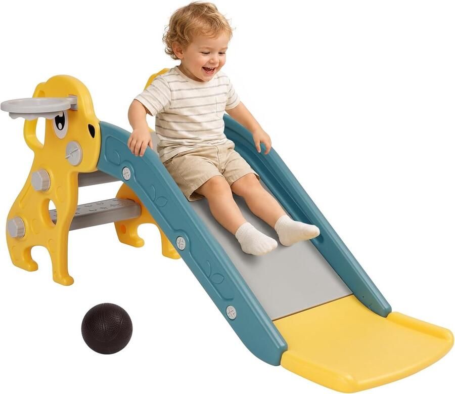 Glijbaan voor kinderen kleine kinderglijbaan met basketbalmand tuinglijbaan peuterglijbaan kinderspeelglijbaan binnen jaar kinderglijbaan voor binnen en buiten babyglijbaan geel