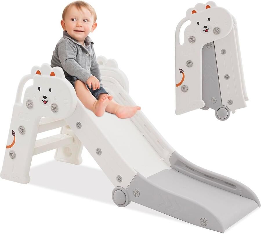 Glijbaan voor kinderen opvouwbaar met armleuningen babyglijbaan kinderglijbaan kleine glijbaan indoor outdoor ruimtebesparend grijs