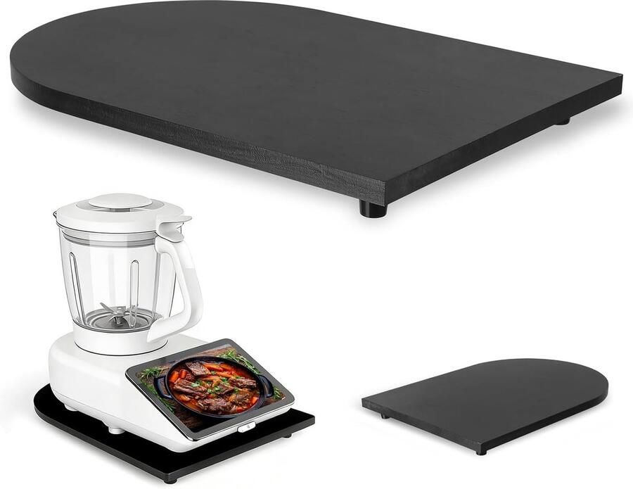 Glijplank Keukenmachine Apparaat Rolplank Keuken Werkblad 360° Wielen Bamboe 28x40x3 cm Zwart