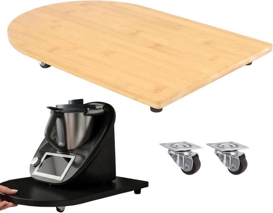 Glijplank voor keukenmachines met wielen en rubberen voeten lichtgewicht bamboe rolplank accessoires voor veilig gebruik en hoogwaardige afwerking