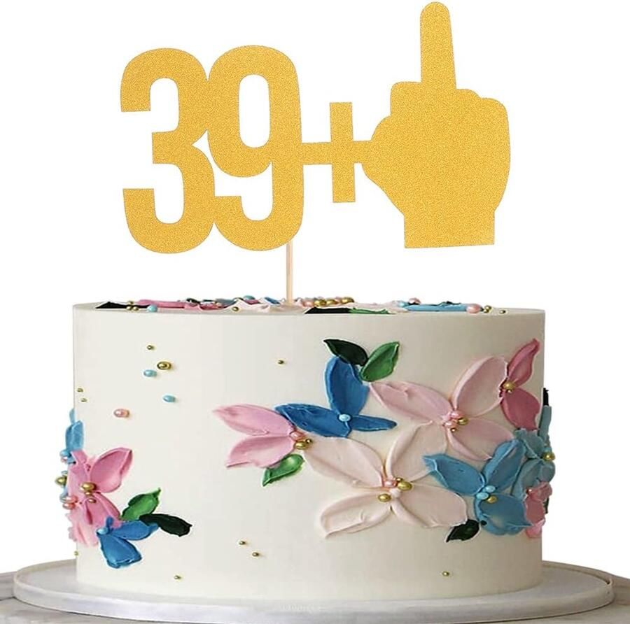Glitter 39+1 taarttopper Happy Birthday 39+1 middelvinger taartdecoratie juichen tot 40 jaar oud themafeestdecoratie goud 40 fantastische taarttopper fotorekwisieten (gold01) (goud01)