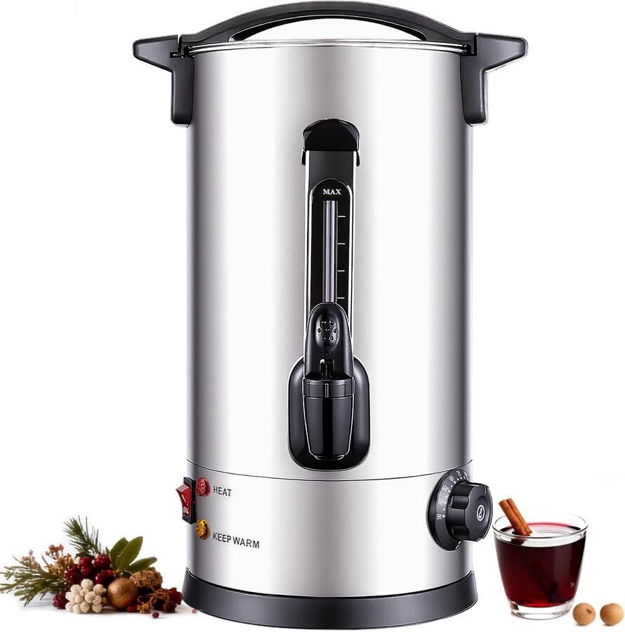 Glühweinkoker 8 liter van roestvrij staal 1800 W inmaakautomaat met tapkraan niveau-indicator thermostaat en oververhittingsbeveiliging warmdrankdispenser temperatuurinstelling van
