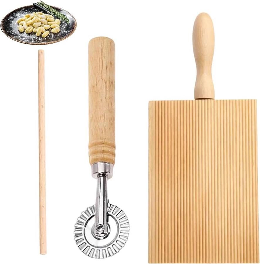 Gnocchibord Set 3 Stuks met Gnocchiplank Deegrad en Deegstok Keukengerei voor Zelfgemaakte Gnocchi en Pasta