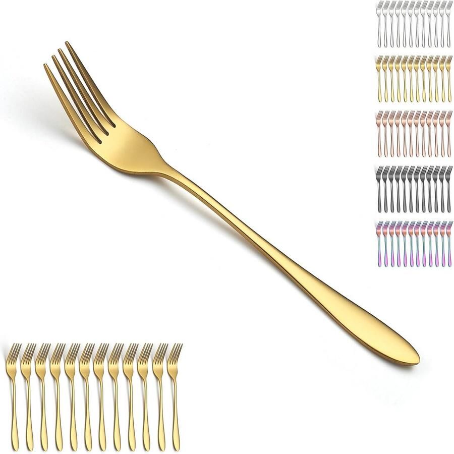 Gold Tafelvorken Set van 12 Roestvrij Staal met Titanium Gold Plating Dinervork en Lepel Set
