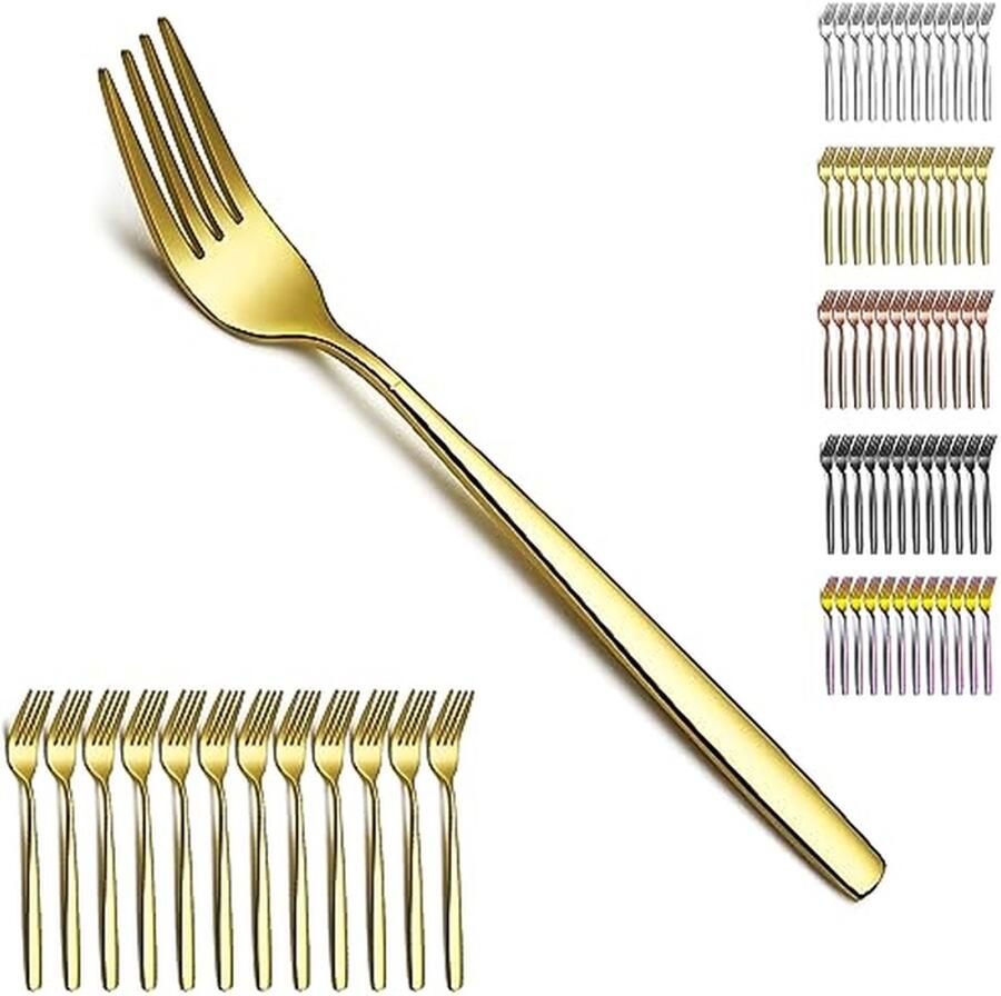 Gold Tafelvorken Set van 12 Roestvrij Staal met Titanium Gold Plating Dinervork en Lepel Set