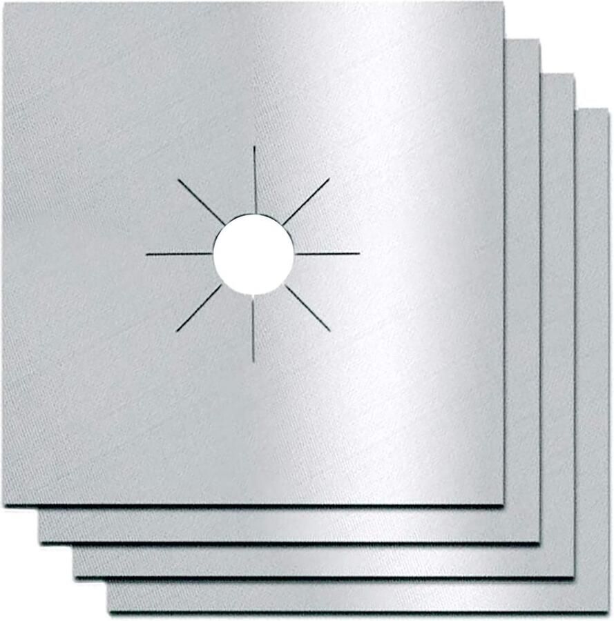 Allecto Kachelbranderhoes Hittebestendig Zilver Anti-aanbaklaag Herbruikbaar en snijbaar Geschikt voor gasfornuis 4 vellen