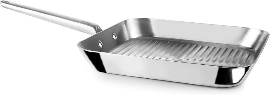 Golfgrill 5 lagen Grillpan Gekarteld Gezond Grillen PFAS Vrij Koken 28 cm Zilver