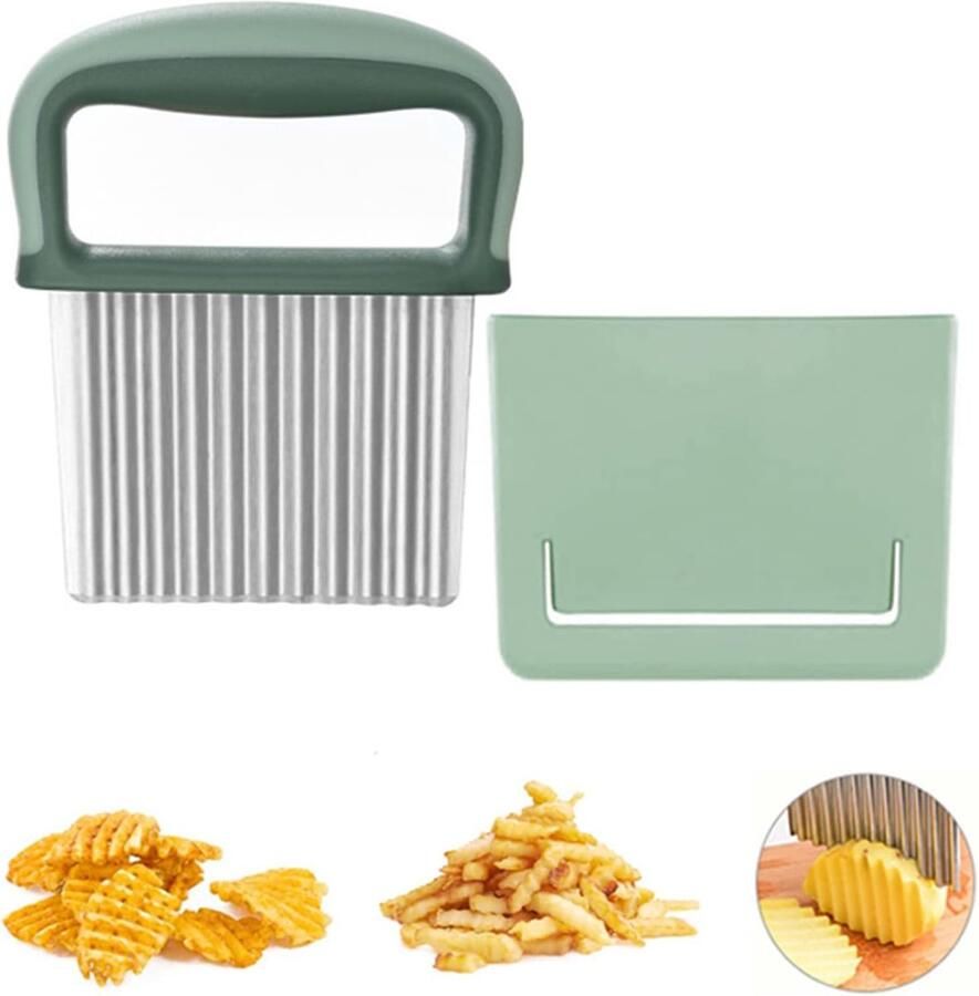 Golfsnijder groentesnijder roestvrij staal aardappelsnijder frietsnijder ribbelmes met bescherming voor groenten en fruit saladesnijder gereedschap (groen)