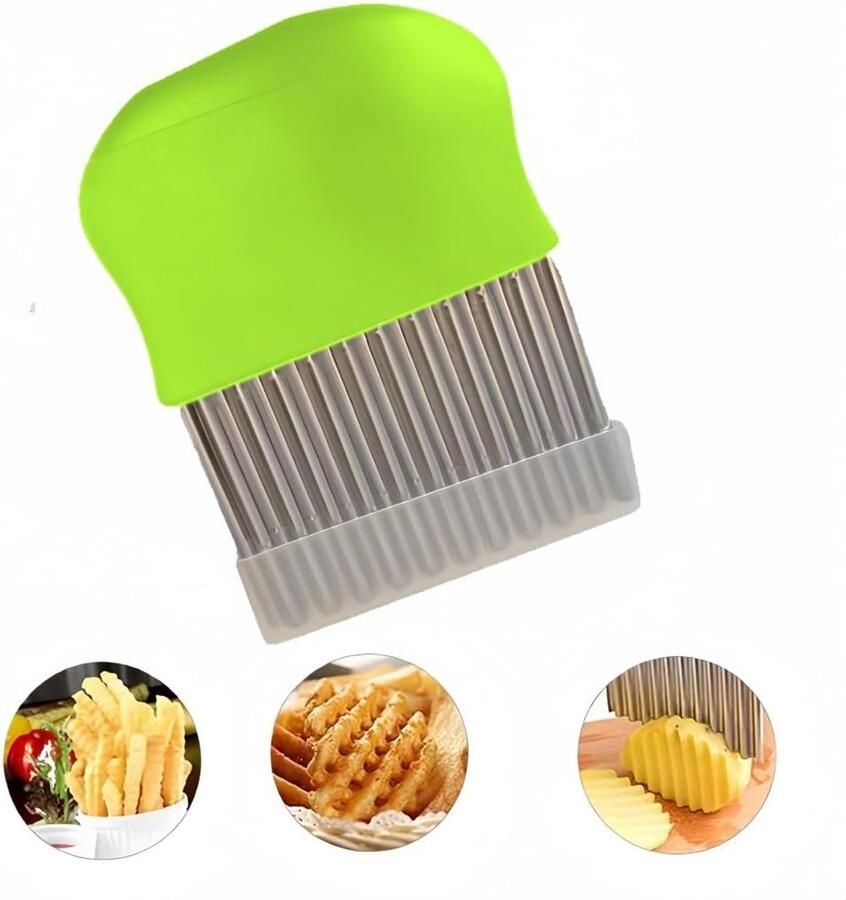 Golfsnijder roestvrij staal aardappelspiraalsnijder golfsnijder voor friet groenten en fruit golfsnijgereedschap (groen)