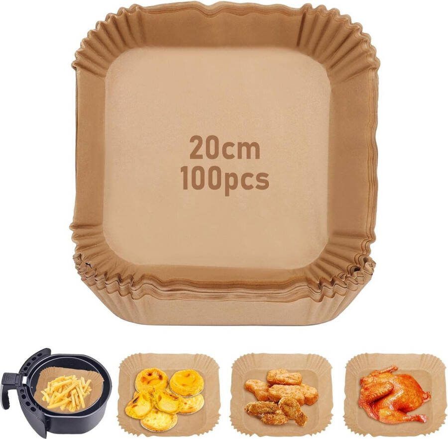Goods Papier voor luchtfriteuse 100 stuks accessoires voor friteuse zonder olie antiaanbaklaag wegwerppapier zonder boren voor friteuse bakken grillen (vierkant 20 cm)