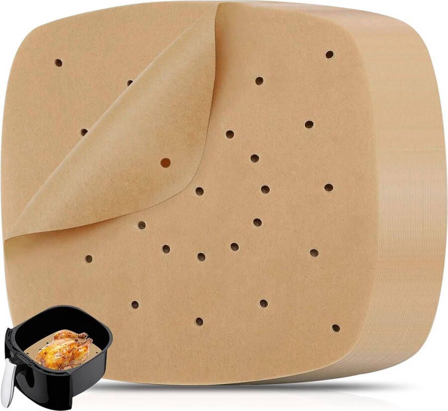 Goods Papieren voeringen vellen voor luchtfriteuse 100 stuks geperforeerde luchtfriteuse voeringen stomende perkamentvoering niet-plakkende stoommat voor het bakken van koekjes koken luchtfriteuse bamboe-stomer 21 6 cm