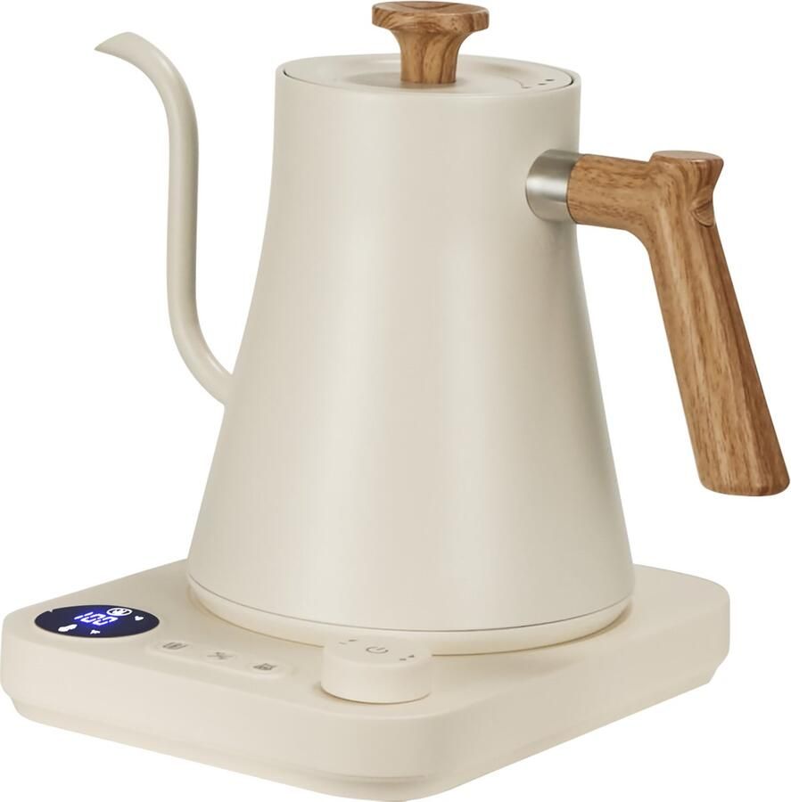 Gooseneck Elektrische Waterkoker 0.9L Met Temperatuurregeling RVS 304 Ultra-Stil Wit