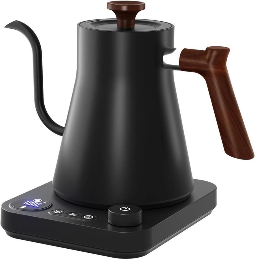 Gooseneck Elektrische Waterkoker 0.9L Met Temperatuurregeling RVS 304 Ultra-Stil Zwart