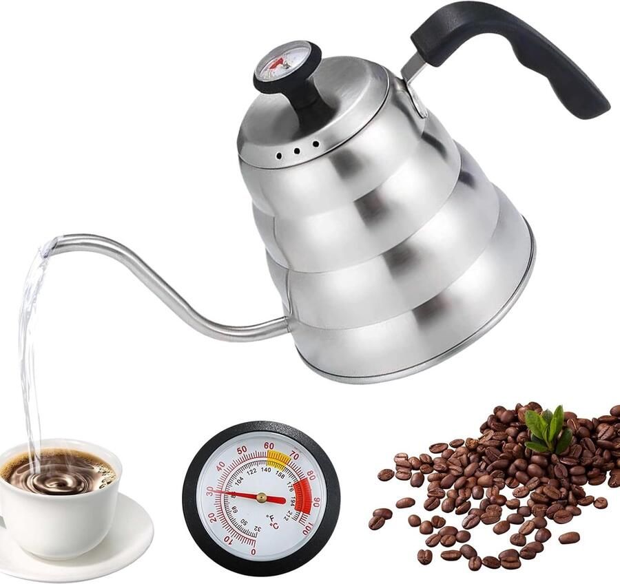 Gooseneck waterkoker 1 2 l RVS met thermometer Ergonomisch ontwerp voor comfortabel schenken SnelShoppen