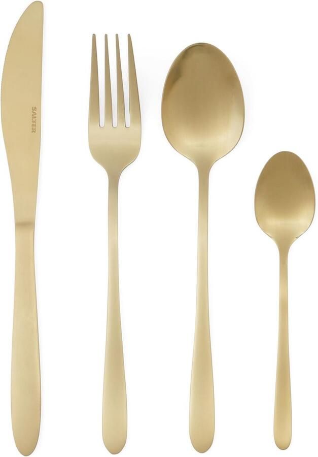 Gouden 16-delige Bestekset RVS voor 4 Personen Modern en Geborsteld Servies