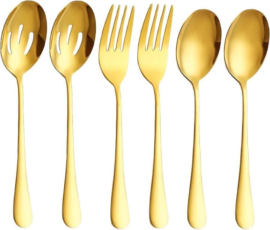 Gouden Bestek Set Serveerlepels Vorken Buffet Dineren Elegant Design 6 Stuks Goud
