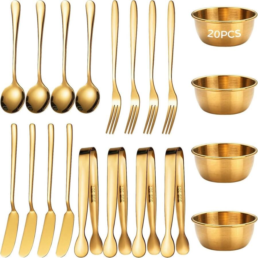 Gouden Bestekset Charcuterie Accessoires Feestelijk Dienen 20 Delige Set 19 x 6 x 6 cm Goud