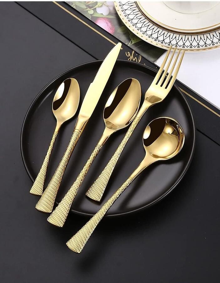 Gouden Bestekset Luxe Servies Stijlvol Dineren Vaatwasserbestendig 80 Delig Goud