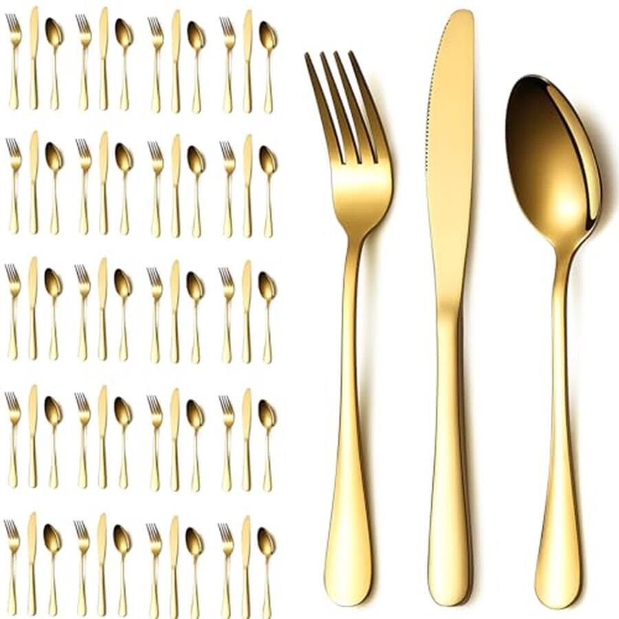 Gouden Bestekset Roestvrijstalen Bestek Feestelijke Gelegenheden 60 Delig Voor 20 Personen Niet Gespecificeerd Goud
