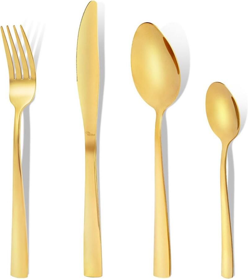 Gouden Bestekset RVS 24-Delig voor 6 Personen Modern en Vaatwasserbestendig