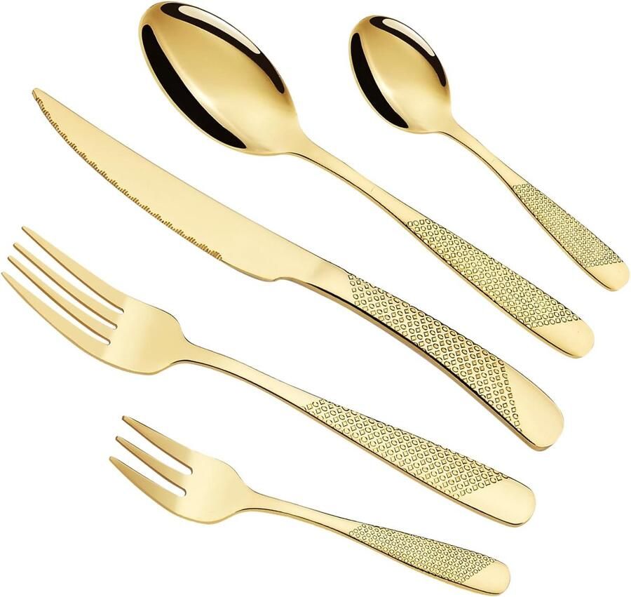 Gouden bestekset Servies voor 6 Feestelijk dineren 30-delig roestvrij staal 6 personen Goudkleurig