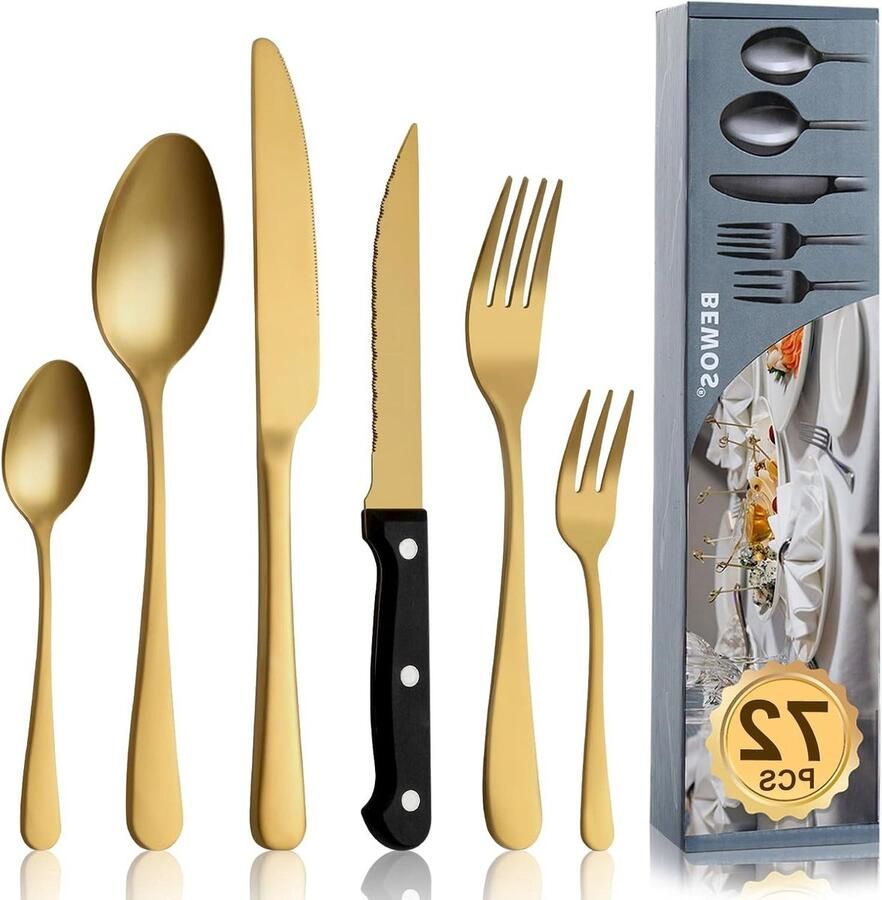 Gouden Bestekset Serviesgoed Tafelgerei Dineren Gezelligheid Roestvrij Staal 72 Delig Mat Goud