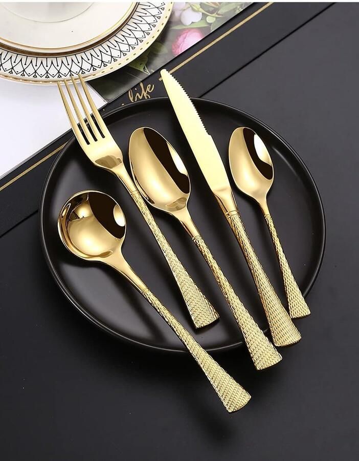 Gouden Bestekset Serviesgoed Luxe Dineren voor Acht Vaatwasserbestendig 40 Delig Goud