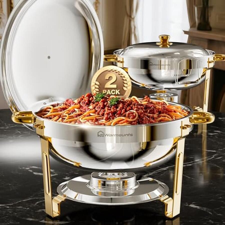 Gouden Chafing Dish Buffet Set met RVS Deksel 2 Pack