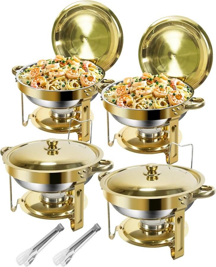 Gouden Chafing Dish Warmhoudbak Set Buffet Presentatie Afgeronde Randen 5 Liter Goud Zilver