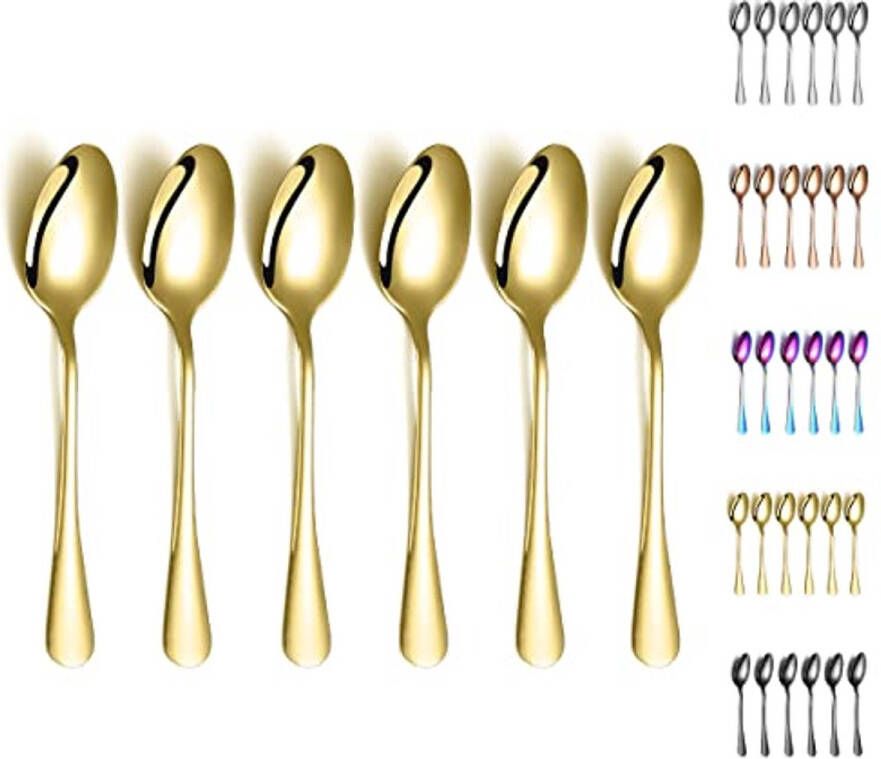 Gouden eetlepels set van 6 Roestvrijstalen tafellepels met titanium gouden plating