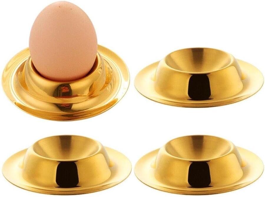 Gouden Ei Cup Eierhouders Set Ontbijt Serveren Stapelbaar Ontwerp 8.6cm Hoog Goud