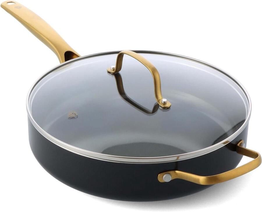 Gouden Keramische Koekenpan Sauté Pan met Deksel Gezond Koken Diamant Geïnfundeerde Anti-aanbaklaag 4 Kwarts Zwart