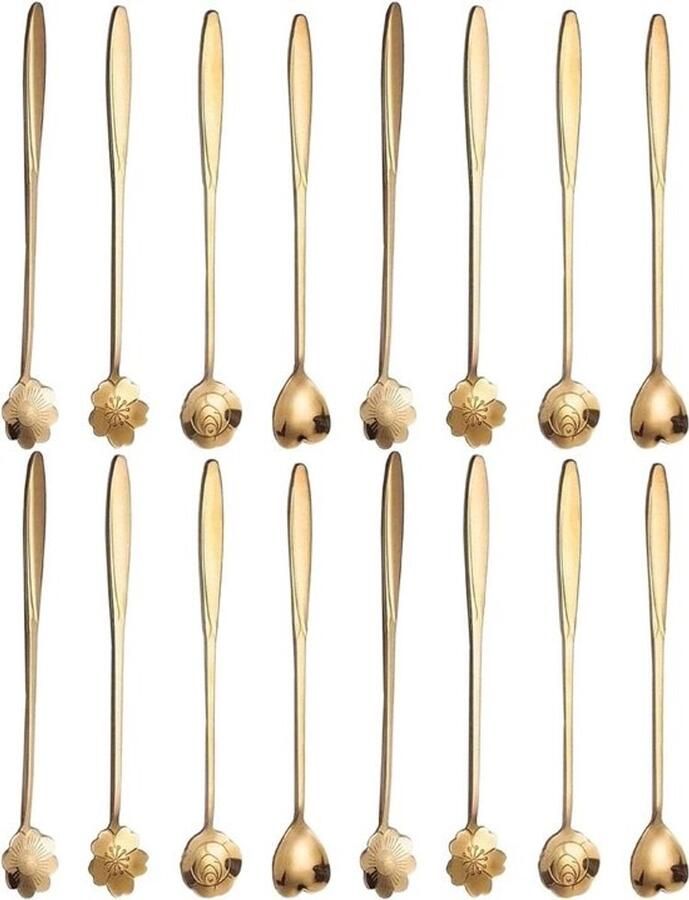 Gouden Koffielepels Roestvrij Staal Desserts Serveren Elegante Roosvorm 20 stuks Goud