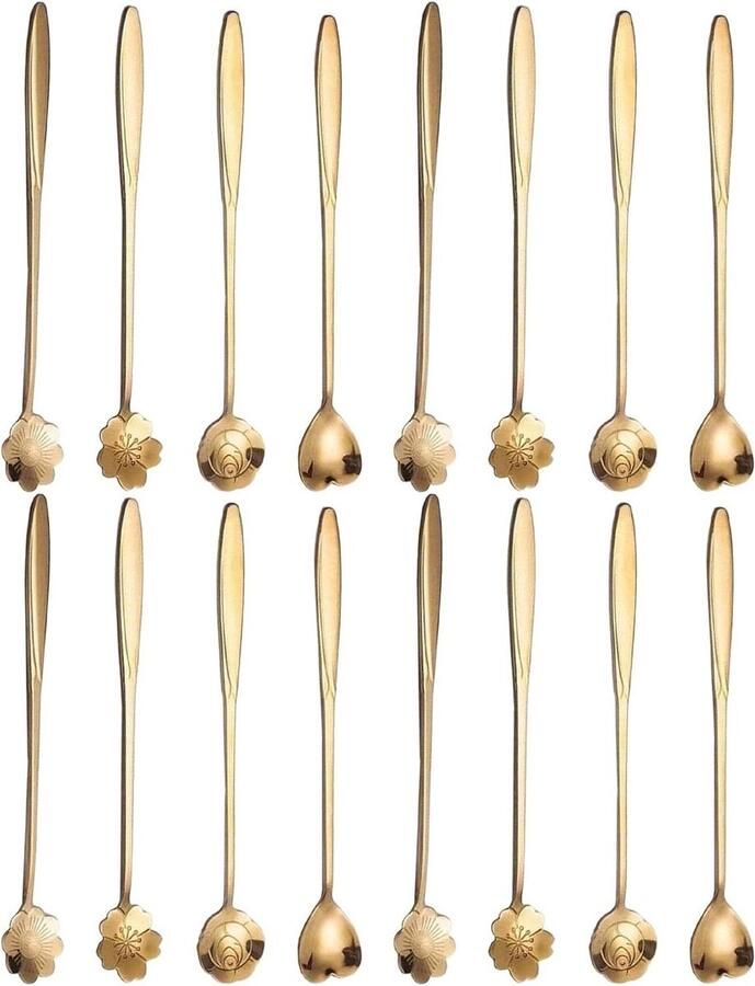 Gouden Koffielepels Roestvrij Staal Desserts Serveren Elegante Roosvorm 20 stuks Goud