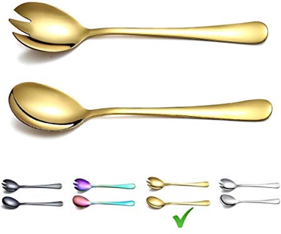 Gouden Salade Server Set van Roestvrij Staal met Titanium Vergulding