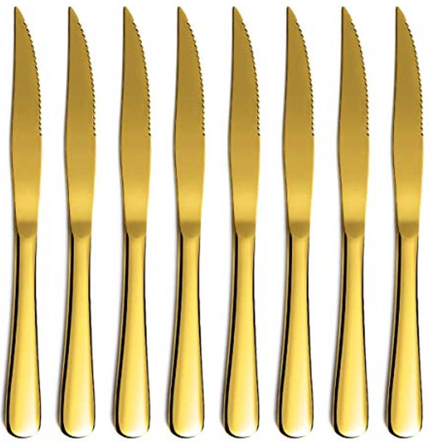 Gouden Steakmessenset van Roestvrij Staal Set van 8 Vaatwasmachinebestendige Messen
