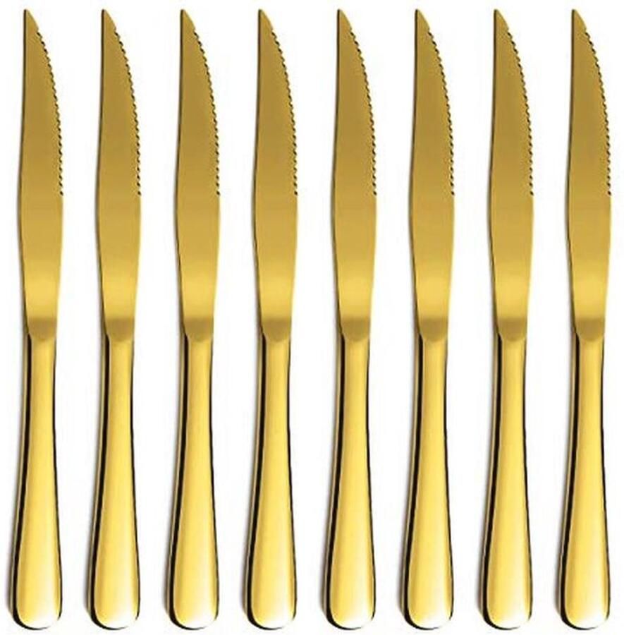 Gouden Steakmessenset van Roestvrij Staal Set van 8 Vaatwasmachinebestendige Messen
