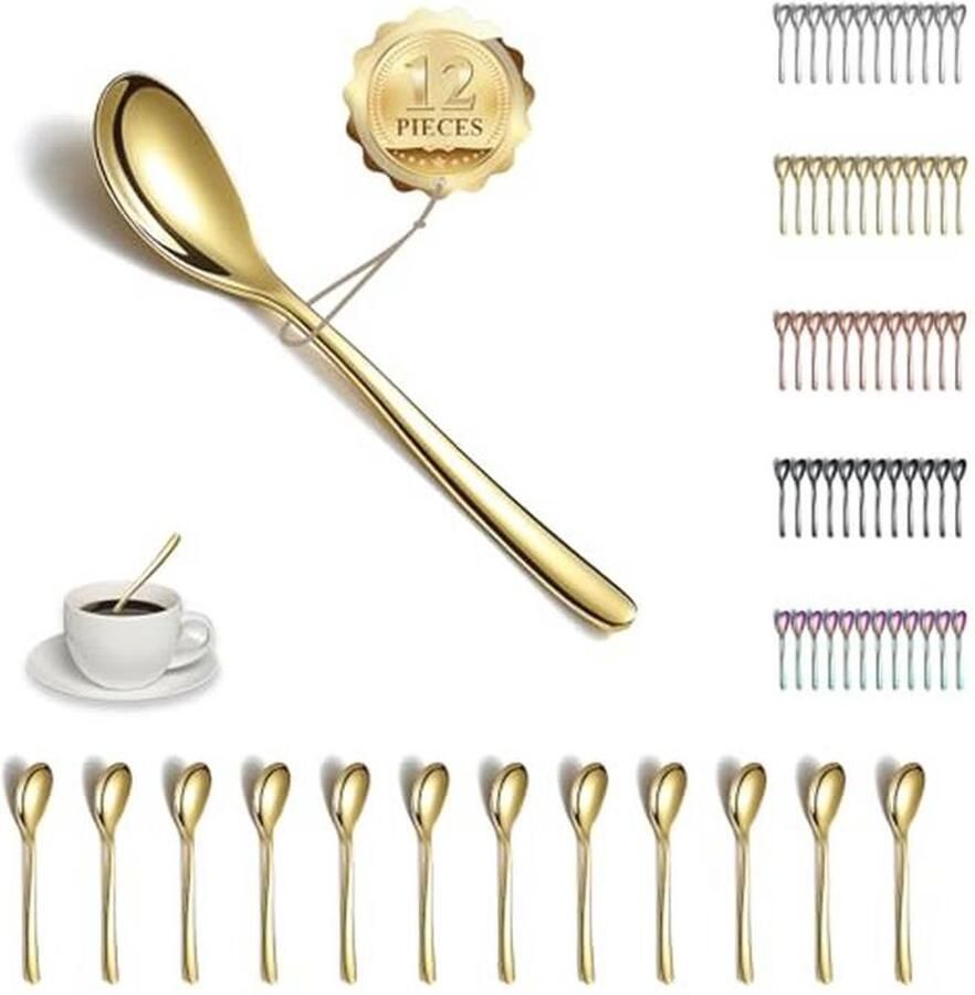 Gouden Theelepels Set van 12 Roestvrijstalen IJslepel Dessertlepel en Koffielepel Vaatwasmachinebestendig