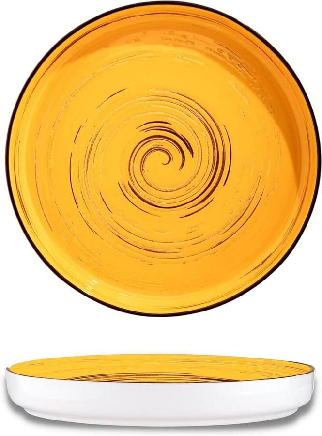 Gourmet Bord Plat Bord Elegante Tafel Handgepolijst Oppervlak 28 cm Diameter Geel