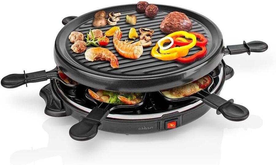 Gourmet Raclette Elektrisch Grillen Gezellig Tafelen Antiaanbaklaag Voor 6 Personen Zwart